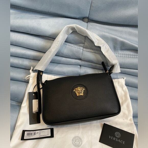 Versace Handbags - Versace Grained Calfskin Medusa Shoulder Bag BlackNWT